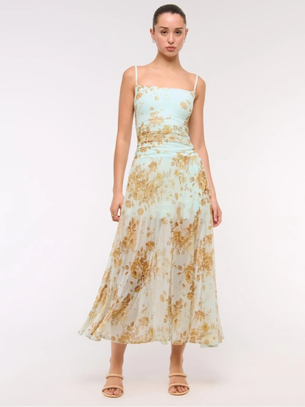 Abercrombie & Fitch Bra-Free Flowy Floral Sheer MIidi-Maxi Dress Size S
